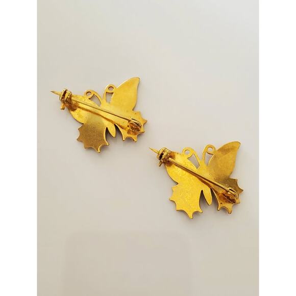Pair of Vintage Damascene Butterfly Brooch Pins - Picture 3 of 5